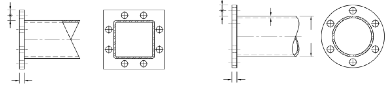 Figure 5: Bolted end-plate connections for square, rectangular and round HSS