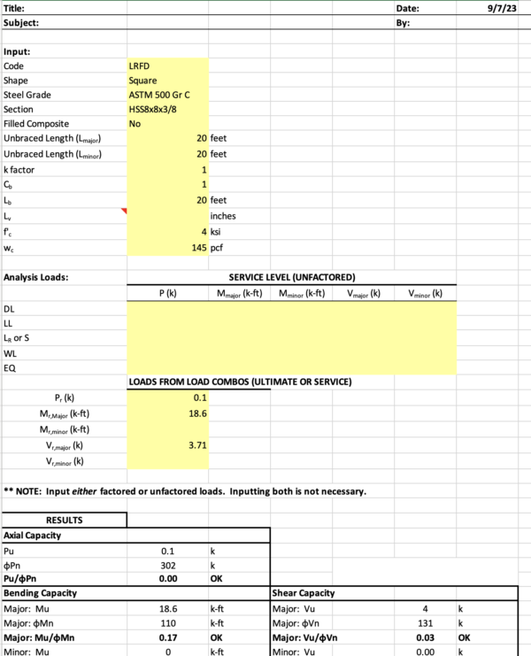 HSS Spreadsheet Design Aids | Steel Tube Institute