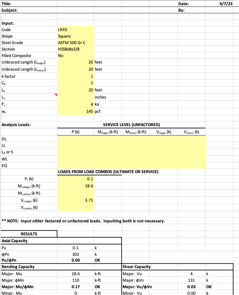Column Design Aid - spreadsheet