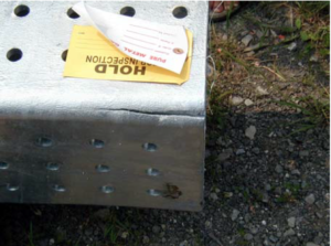 Figure 2B: Examples of corner cracking in square and rectangular HSS, during hot-dip galvanizing