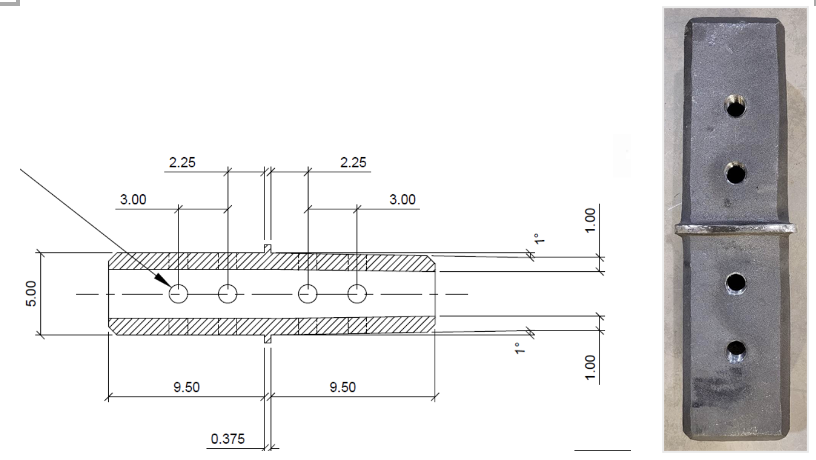 Figure 4: Cast Steel Insert for HSS 6” x 6”: as-designed and as-manufactured 