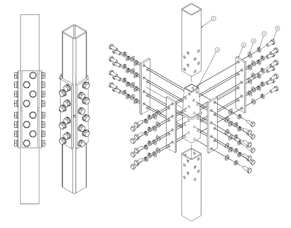 Figure 3: Exploded view of the Cast Steel Insert connection