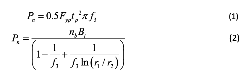 Equation 1 and 2: The nominal tensile strength of the connection Pn, for limit states