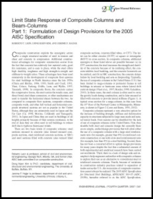 AISC Engineering Journal: Limit State Response of Composite Columns and Beam-Columns Part 1: Formulation of Design Provisions for the 2005 AISC Specification
