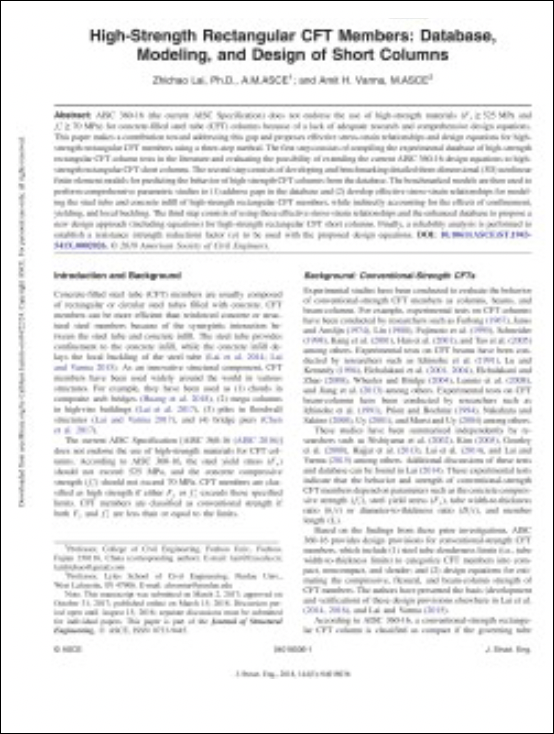 ASCE Journal SE High Stength Rectangular CFT Members HSS Reference Guide No. 1: Composite HSS
