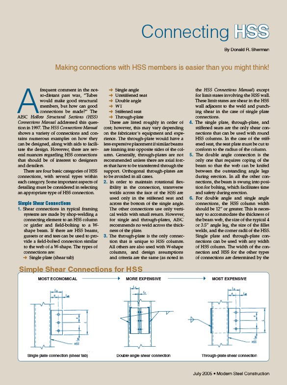 Modern Steel Construction: Connecting HSS