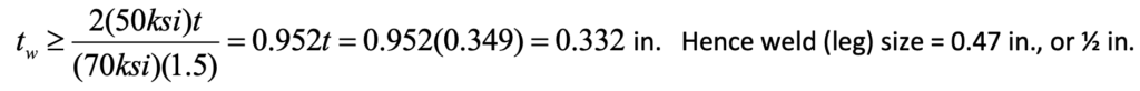 substituting properties into Eq. (3), the required weld-effective throat