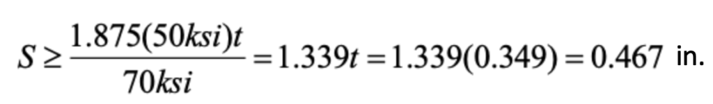 Substituting properties into Eq. (6), the required weld effective throat