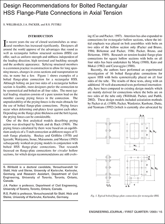 HSS Reference Guide No. 3: HSS Column/Chord Splice Connections 19 AISC Engineering Journal: Design Recommendations for Bolted Rectangular HSS Flange-Plate Connections in Axial Tension