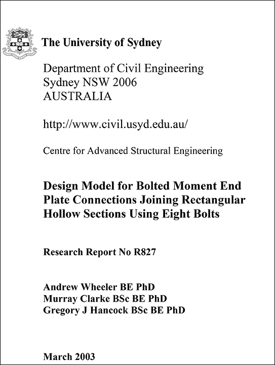 HSS Reference Guide No. 3: HSS Column/Chord Splice Connections 23 Design Model for Bolted Moment End Plate Connections Joining Rectangular Hollow Sections Using Eight Bolts article cover