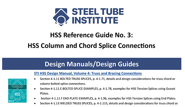 HSS Reference Guide No. 3: HSS Column/Chord Splice Connections 2 HSS Reference Guide No. 3: HSS Column and Chord Splice Connections - thumnail