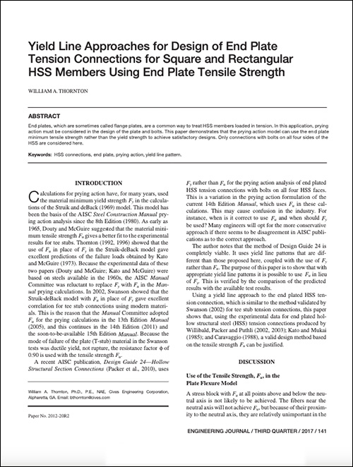 HSS Reference Guide No. 4: HSS Connection Limit States and Limits of Applicability 23 Yield Line Approaches for Design of End Plate Tension Connections for Square and Rectangular HSS Members Using End Plate Tensile Strength