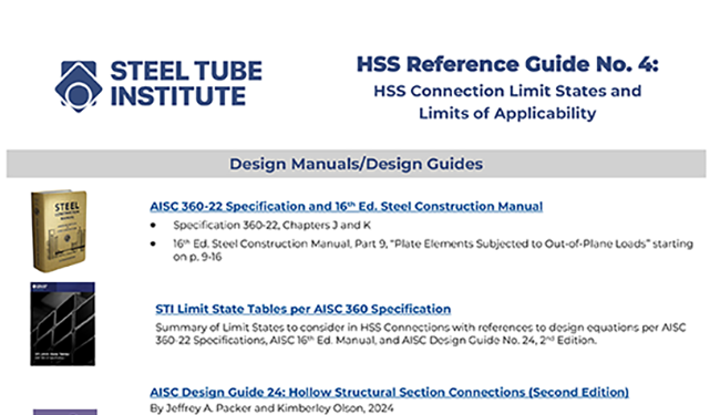 HSS Reference Guide No. 5: HSS Brace to HSS Column Connections 12 STI HSS Reference Guide 4 cover tn 650x375 1 HSS Reference Guide No. 5: HSS Brace to HSS Column Connections