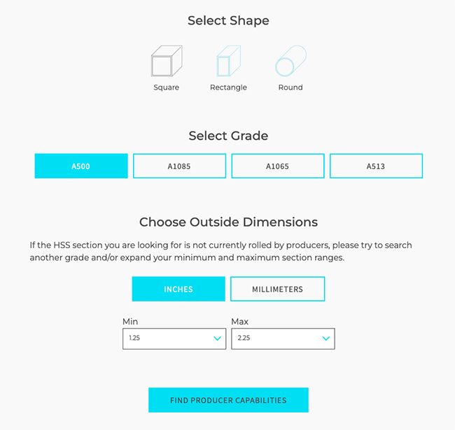 HSS Design Tools 3 Capability Tool inputs