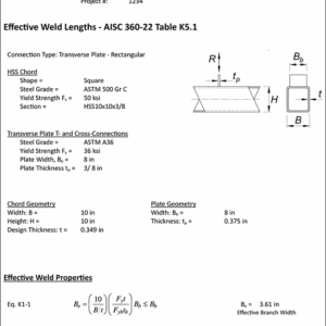 STI's Effective Weld Length Calculator output
