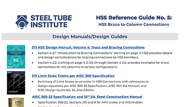 STI HSS Reference Guide 5 cover tn 650x375 1 HSS Reference Guide No. 5: HSS Brace to HSS Column Connections