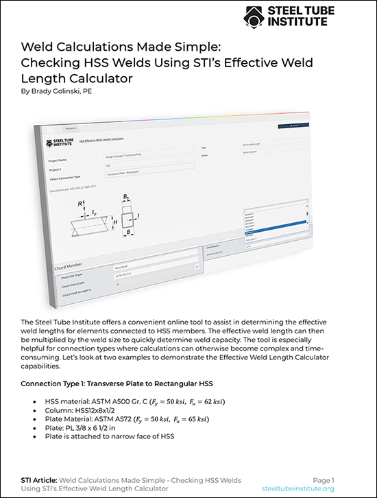 Weld Calculations Made Simple: Check HSS Welds Using STI’s Effective Weld Length Calculator