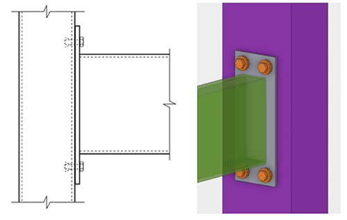 Figure 22: HSS Beam to HSS Column Extended End Plate Moment Connection with Blind Structural Fasteners